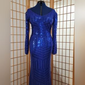 Y L Mei Cobalt Blue SequinTrumpet Gown size 16